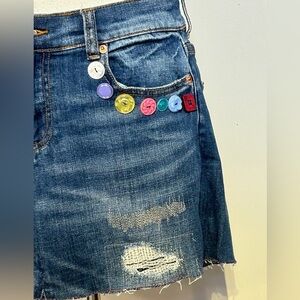 Refashioned Jeans Skirt with Rainbow button detail